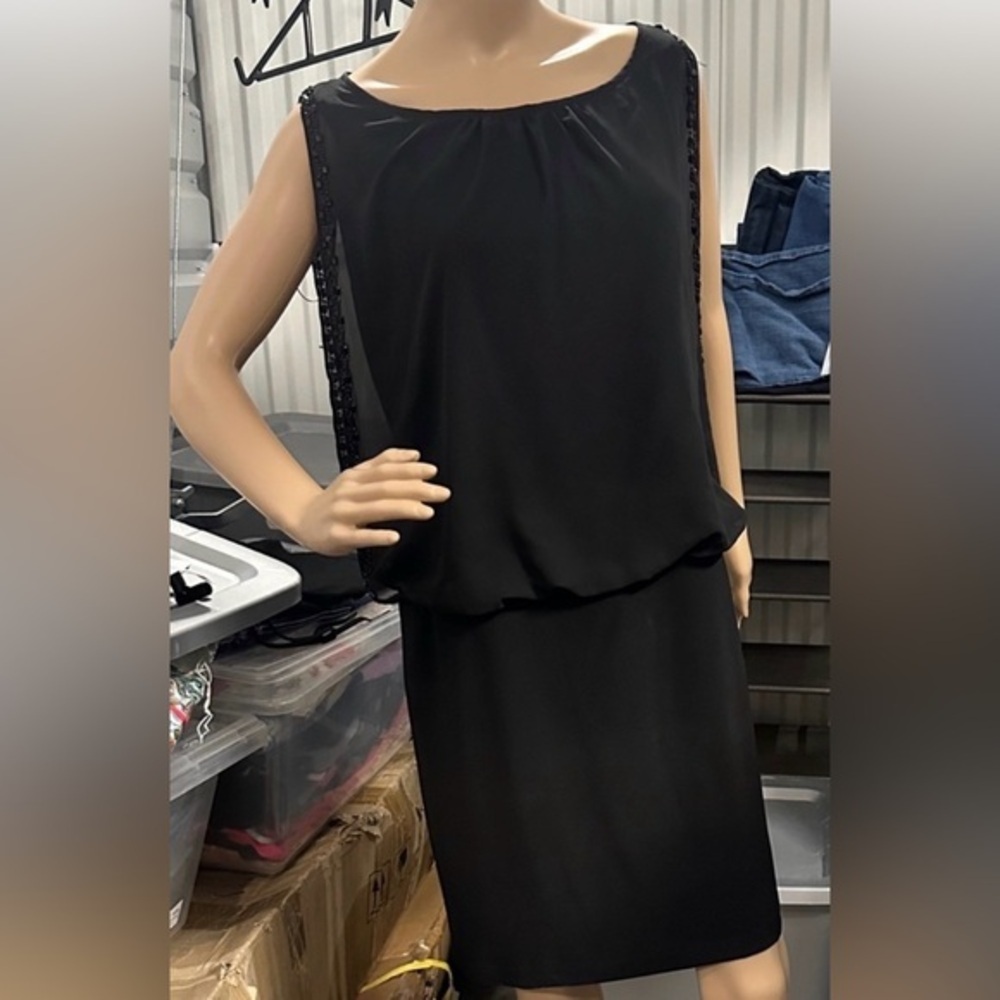 NWT Scarlett Black Flowing Midi Dress with side sequin accents size 8